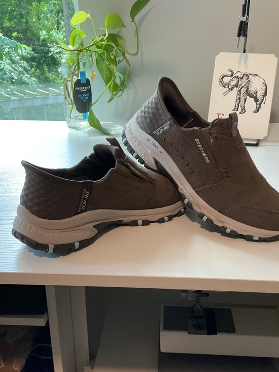 Skechers Shoes - Skechers Women’s Slip-On “Trail” Sneakers in Dk  Brown with-Teal Accents 7.5